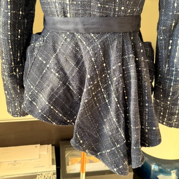 Nanette Lepore Maddalena Tweed Navy Blue Blazer Belted Mermaid Asymmetric Sz 0 - Picture 12 of 12